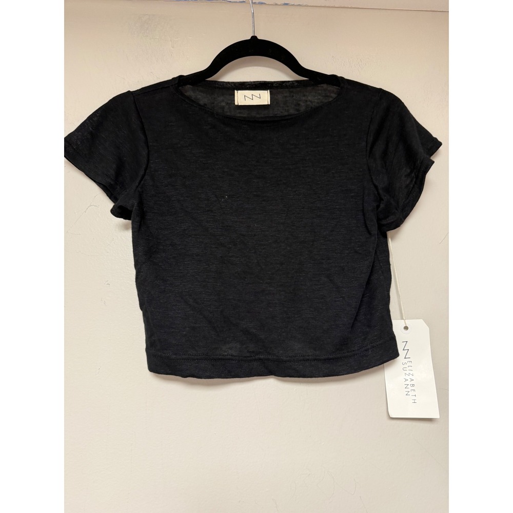 Elizabeth Suzann‎ Black Linen Blend Crop Top Short Sleeve Size Small